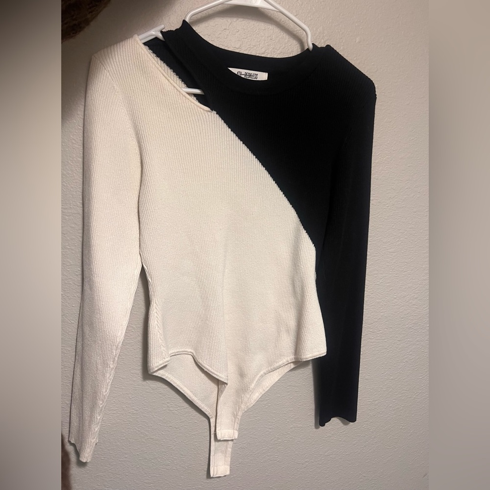 Monochrome black and white bodysuit sweater
